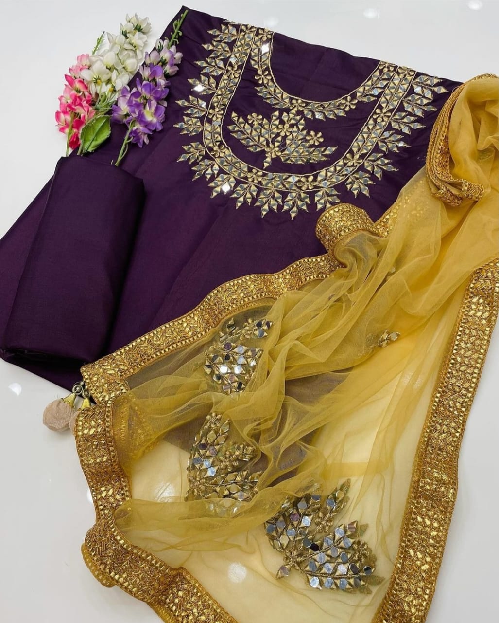 Zerina Kataan Silk Mirror Embroidered Suit 3Pcs Dress