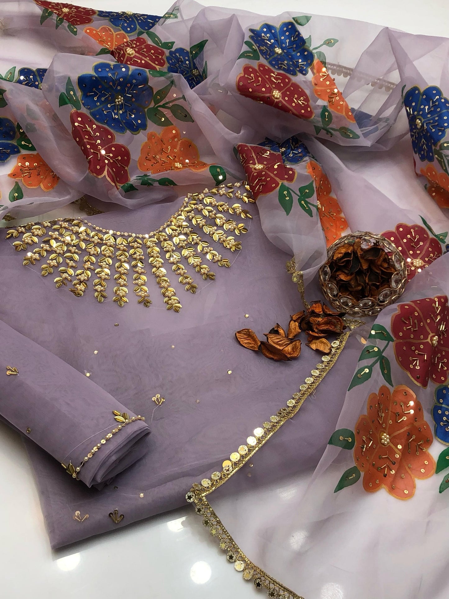 Glorious Organza Shirt with Oil Paint Dupatta 2Pcs Dress