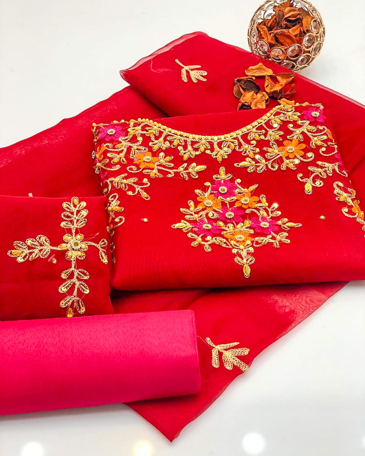 Lumivra Organza Shirt with Embroidered Dupatta & Silk Trouser 3 Pc