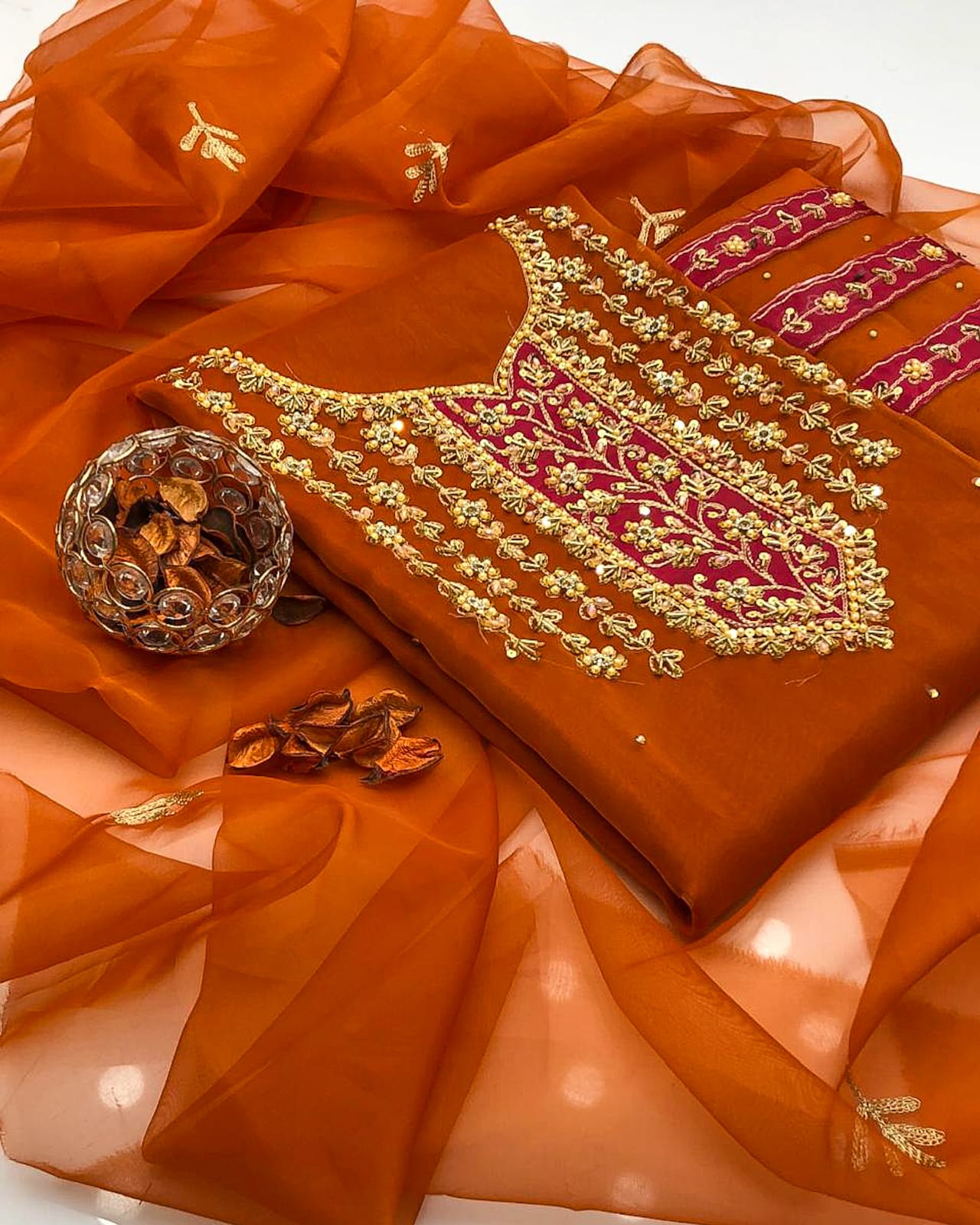 Virello Organza Shirt with Embroidered Dupatta 2Pcs Dress