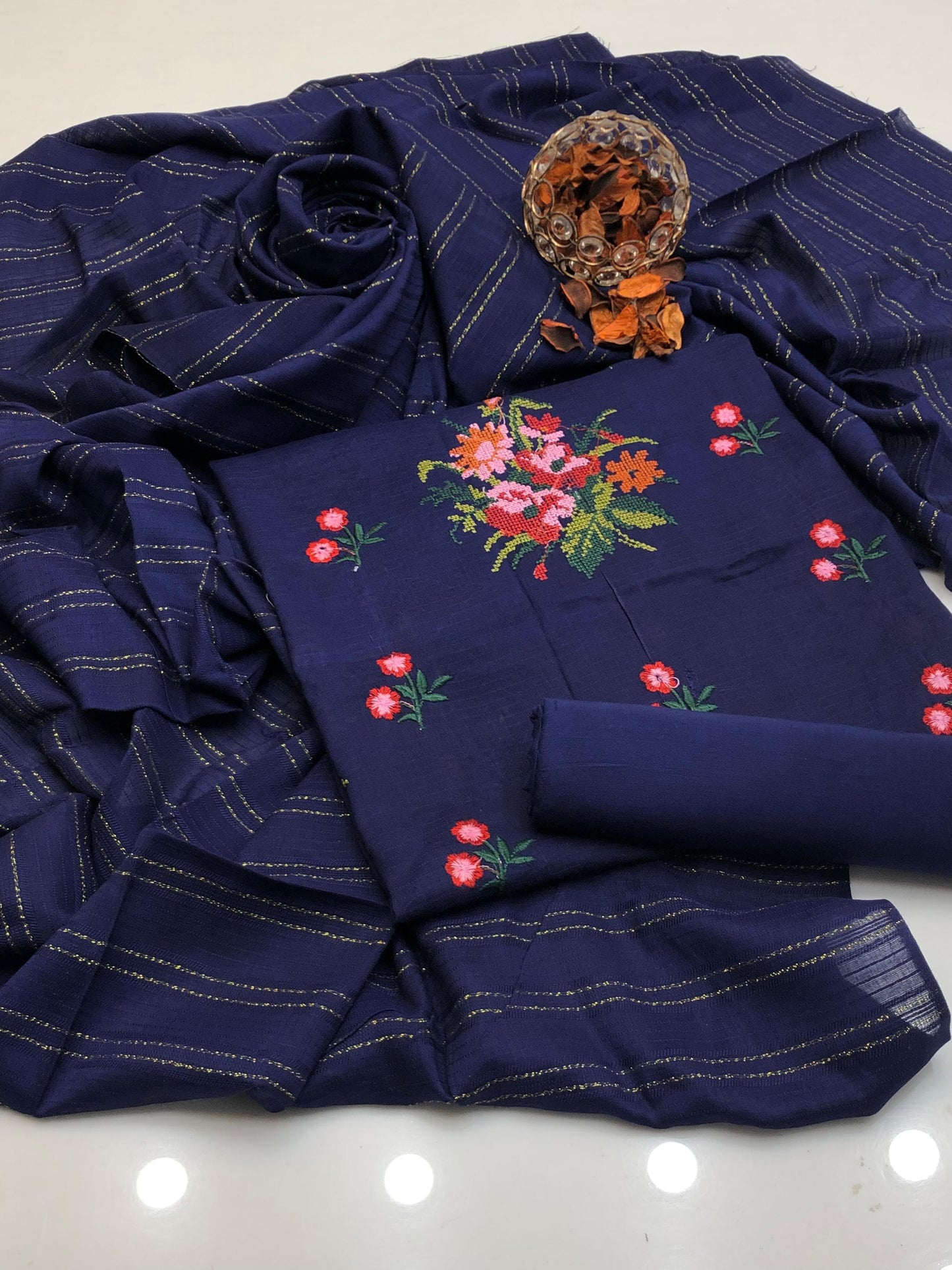 Marina Cross Stitch Embroidered Shirt with Jacquard Dupatta 3Pcs Dress