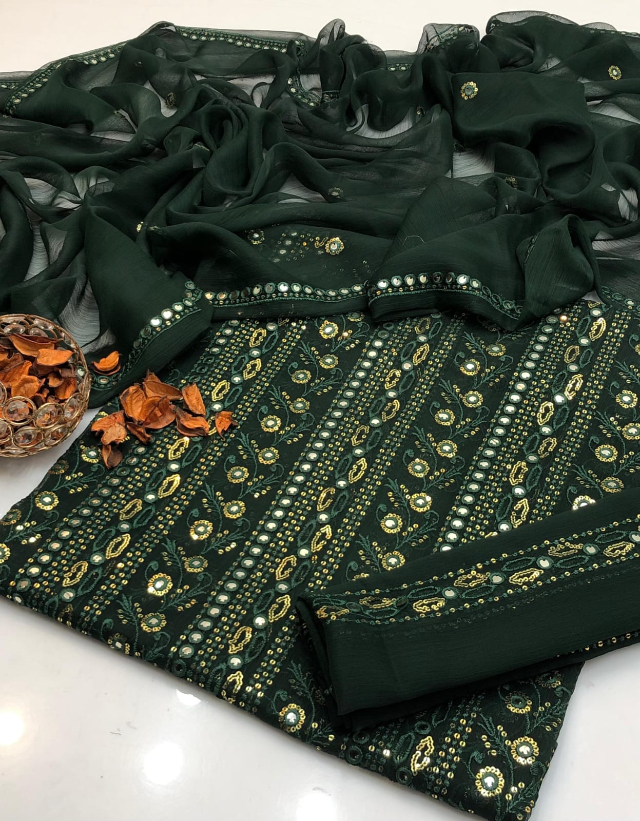 Elegant Bamber 9MM & Chicken Kari Embroidered 2Pcs Dress