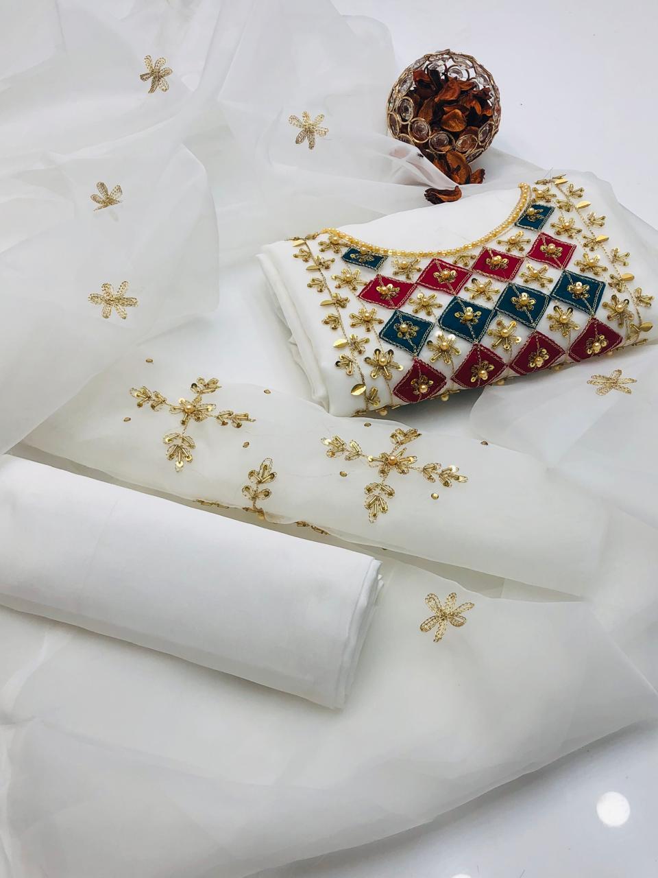 Lovely Organza Aari Embroidered Shirt and Dupatta 3Pcs Dress