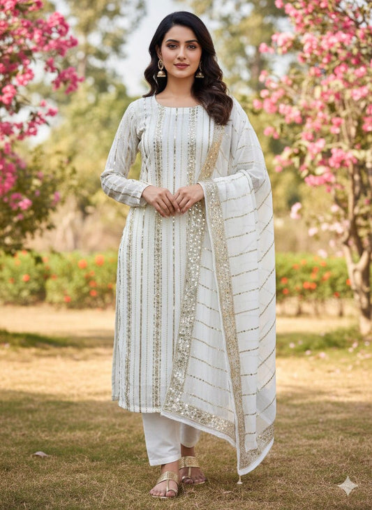Chiffon Heavy Embroidered Double-Sided Border 3Pcs Dress