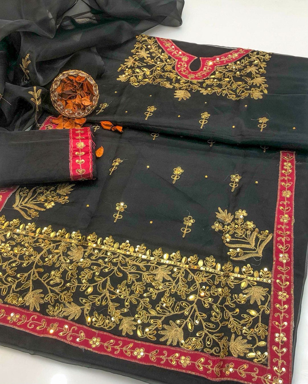 Regalia Organza Applic & Zari Beads Embroidered 3Pcs Dress