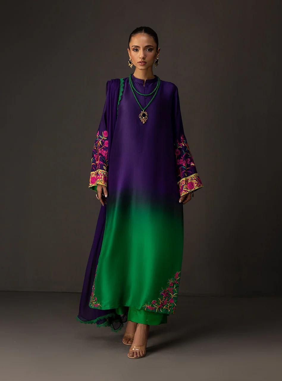 Graceful Shamoze Silk Shirt Trouser With Silk Dupatta 3Pcs Dress