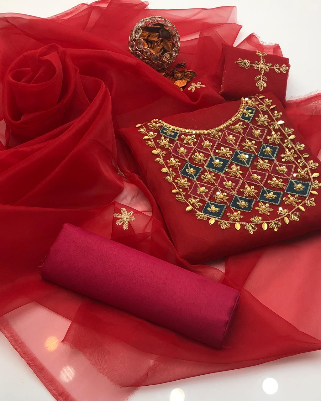Lovely Organza Aari Embroidered Shirt and Dupatta 3Pcs Dress