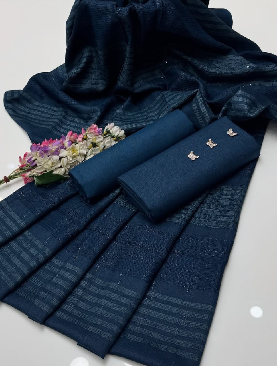 Premium Dhanak Zari Shirt Trouser with Velvet Shawl 3Pcs Dress