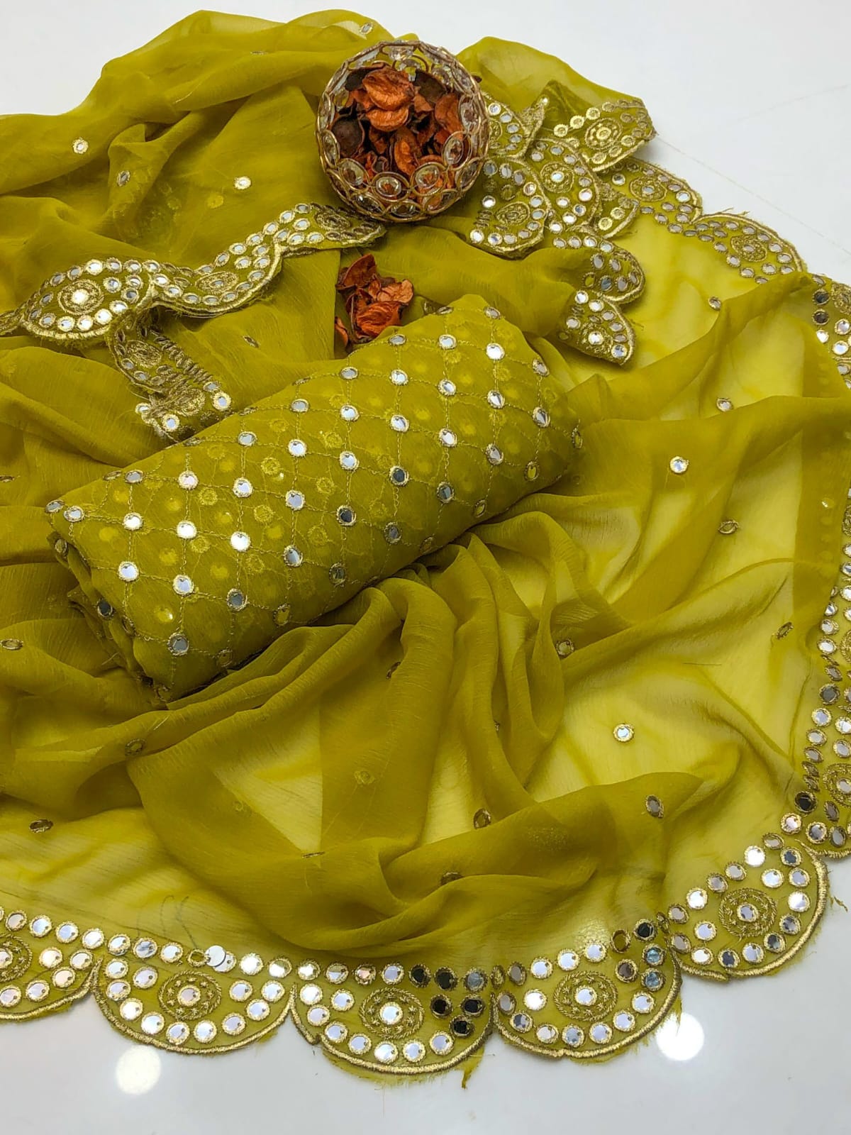 Solivra Chiffon Shirt with Heavy Embroidered Dupatta 2Pcs Dress
