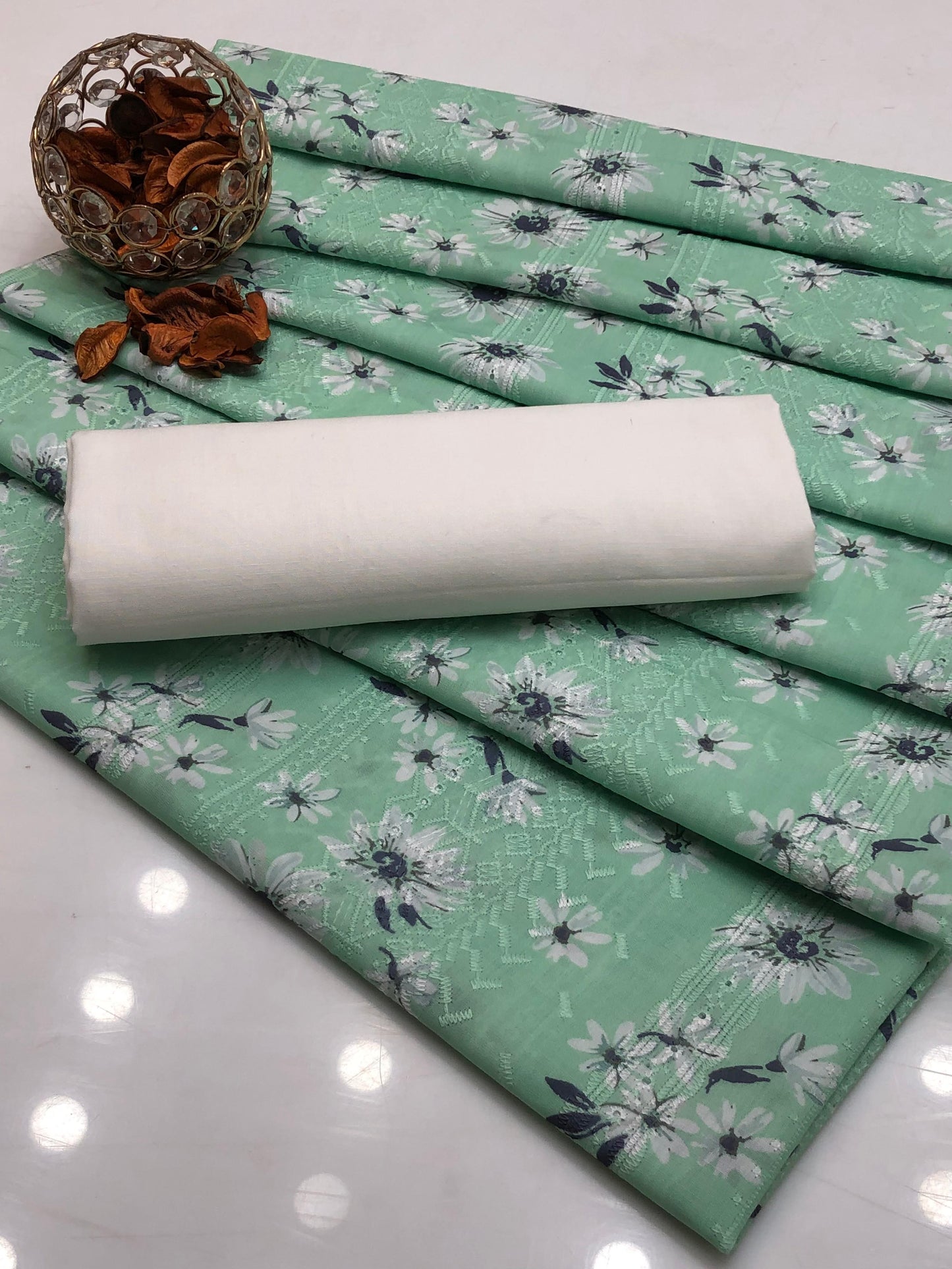 Delightful Lawn Chicken Kari Shirt with Pure Lawn Trouser 2Pcs Dress