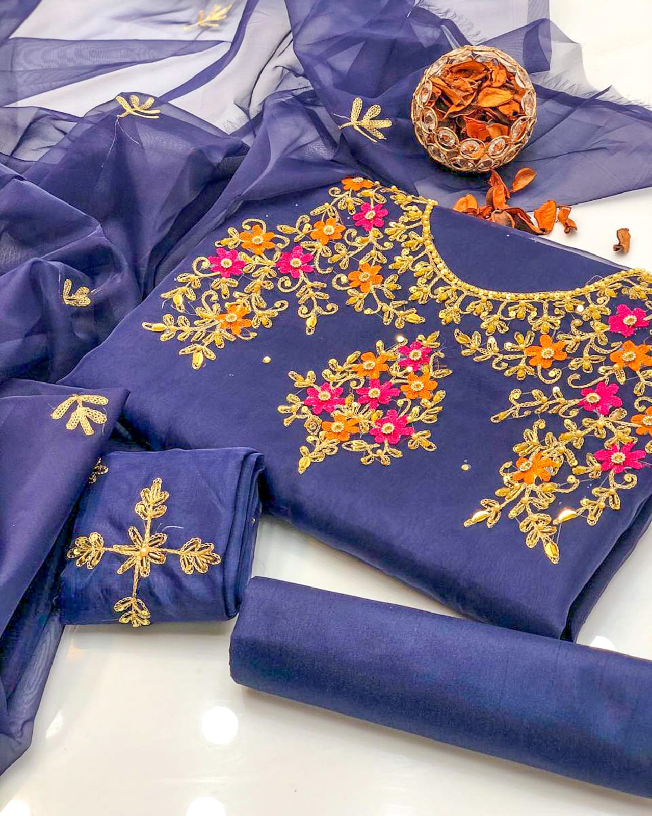Lumivra Organza Shirt with Embroidered Dupatta & Silk Trouser 3 Pc