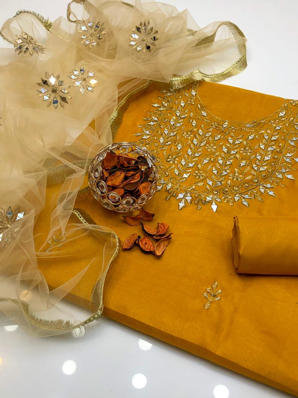 Velina Kataan Silk Mirror Work 3Pcs Dress
