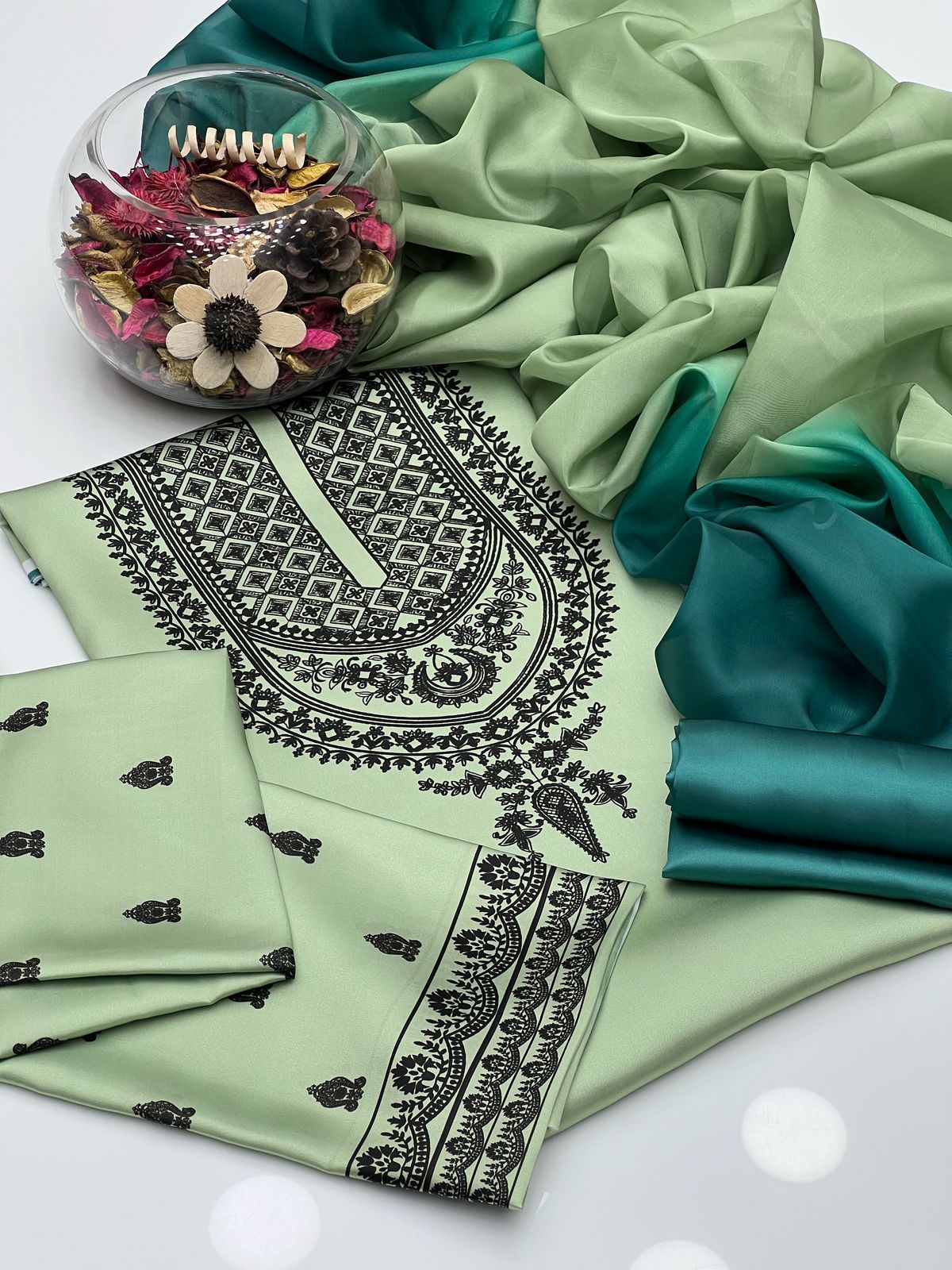 Graceful Shamoze Silk Shirt Trouser With Silk Dupatta 3Pcs Dress
