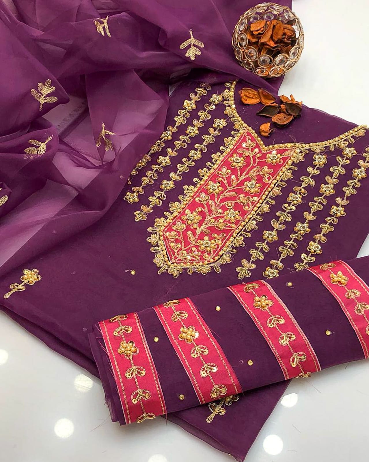 Virello Organza Shirt with Embroidered Dupatta 2Pcs Dress