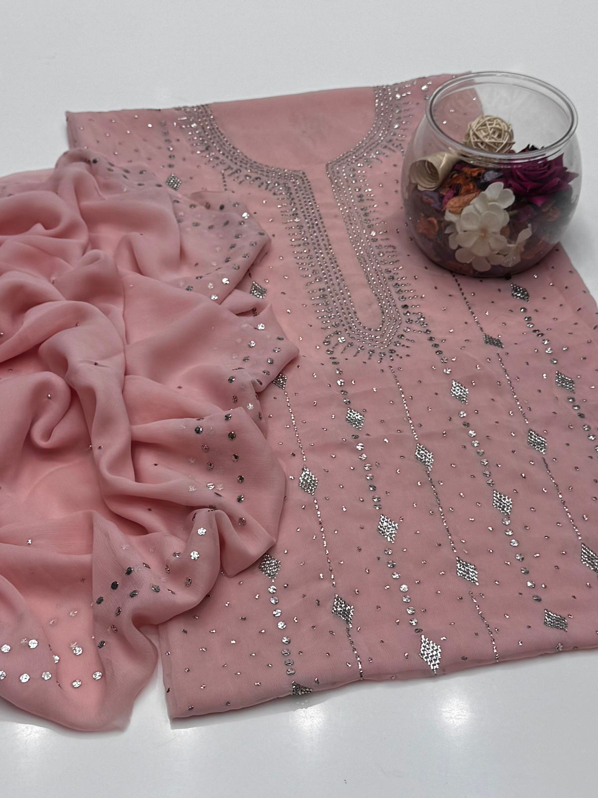 Bamber Chiffon Mukesh Work Shirt & Dupatta 2Pcs Dress