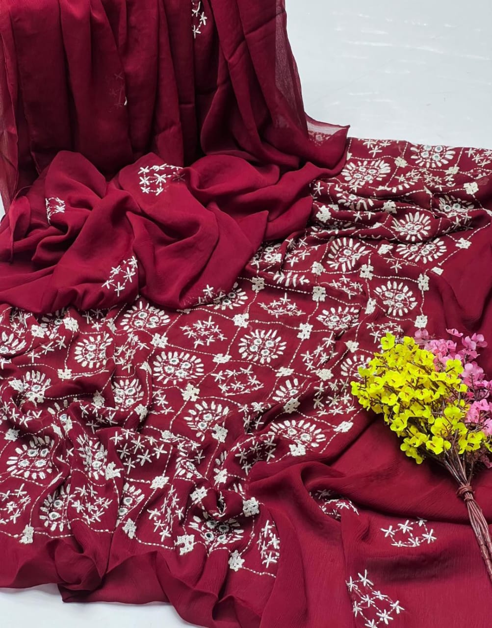 Handmade Bamber Crinkle Sindhi Jaal with Mirror Work 2Pcs Dress