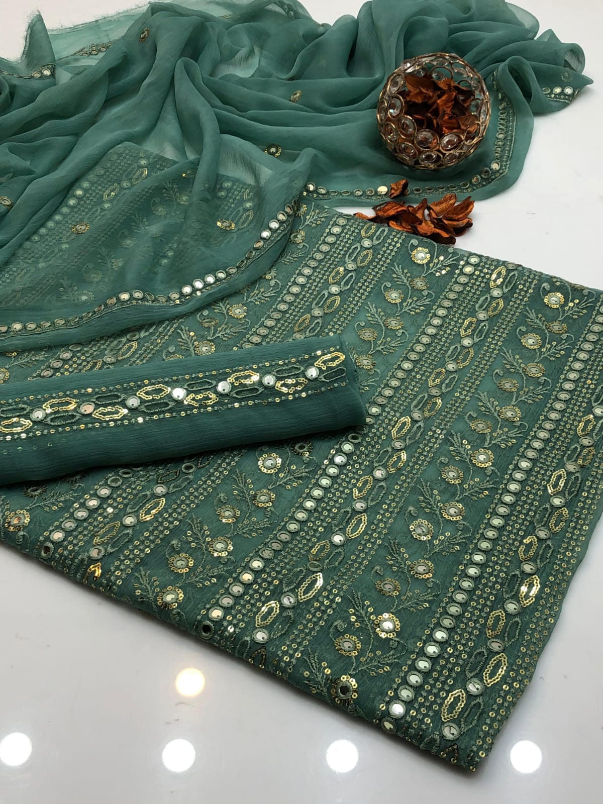 Elegant Bamber 9MM & Chicken Kari Embroidered 2Pcs Dress