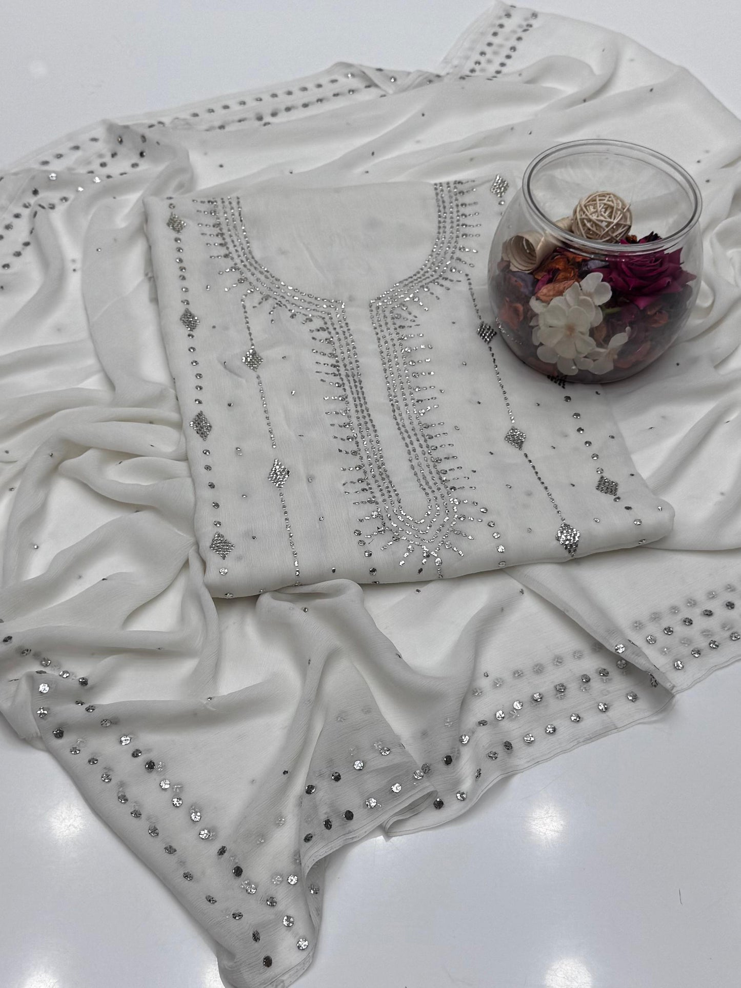 Bamber Chiffon Mukesh Work Shirt & Dupatta 2Pcs Dress