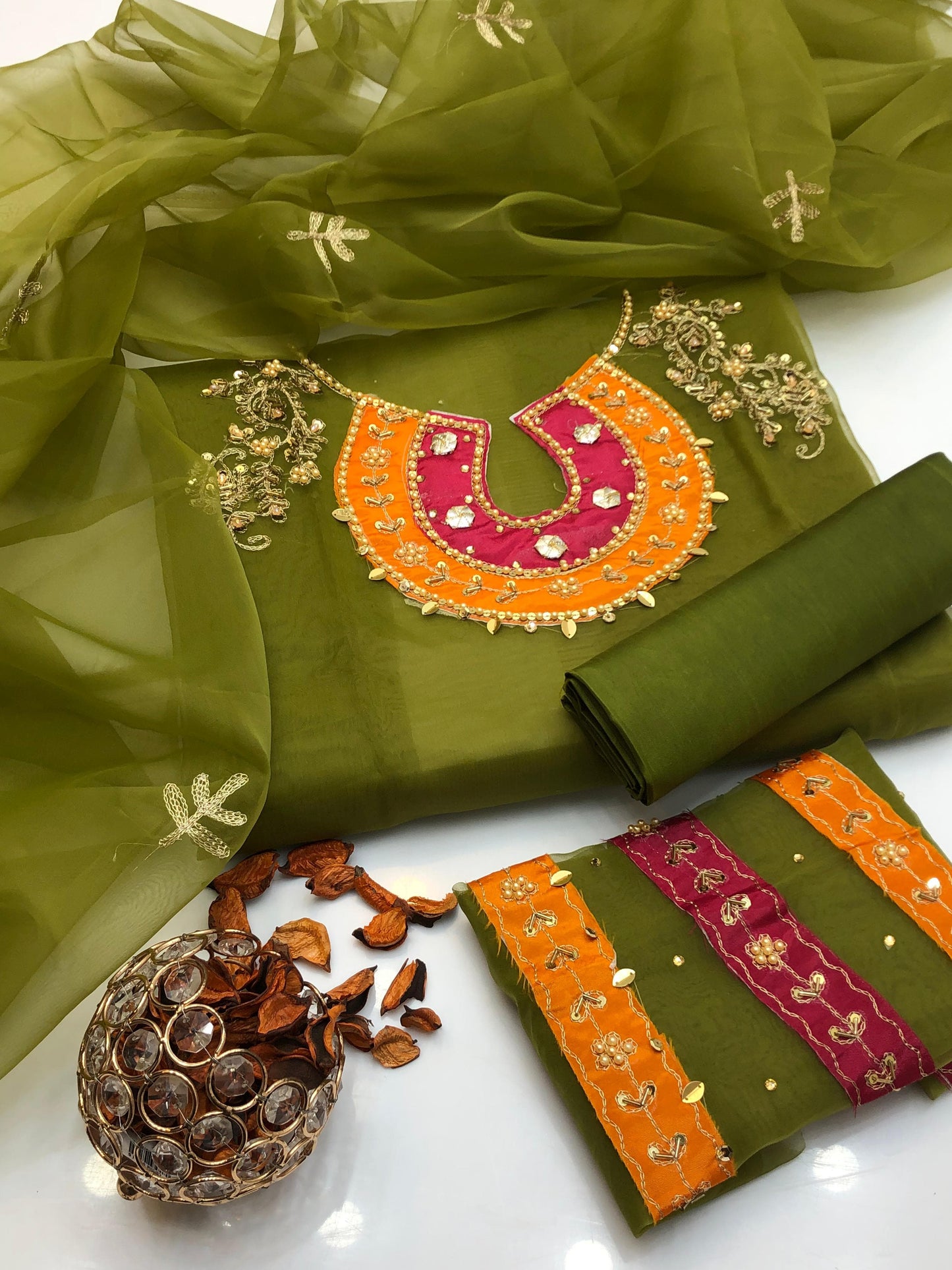 Opulent Organza Aari Zari Work 3Pcs Dress