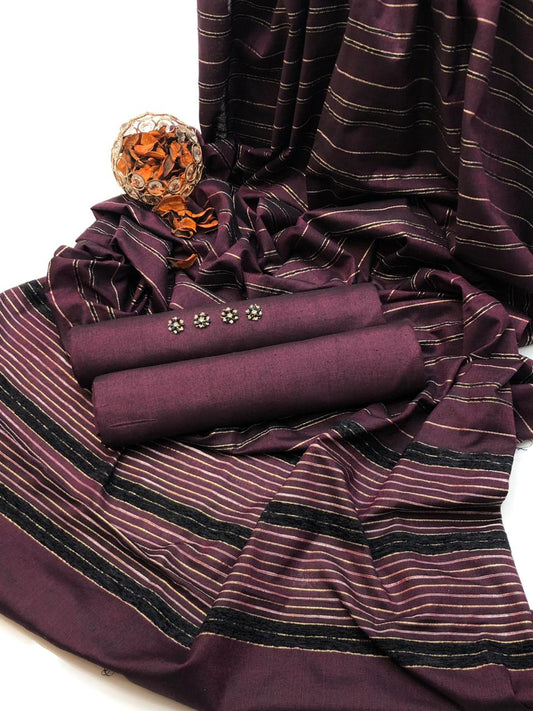 Multani Khaadi Sussi With Jacquard Velvet Border Shawl 3Pcs Dress