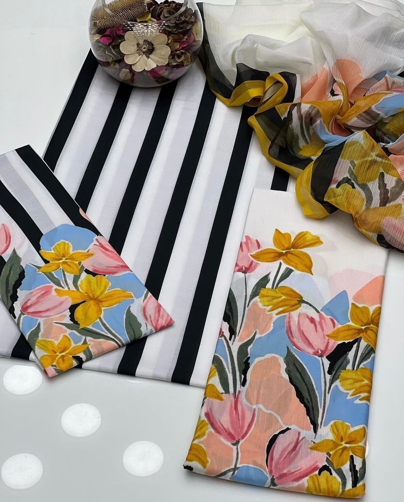 Divine Swiss Lawn Digital Print Shirt with Monal Dupatta 3Pcs Dress