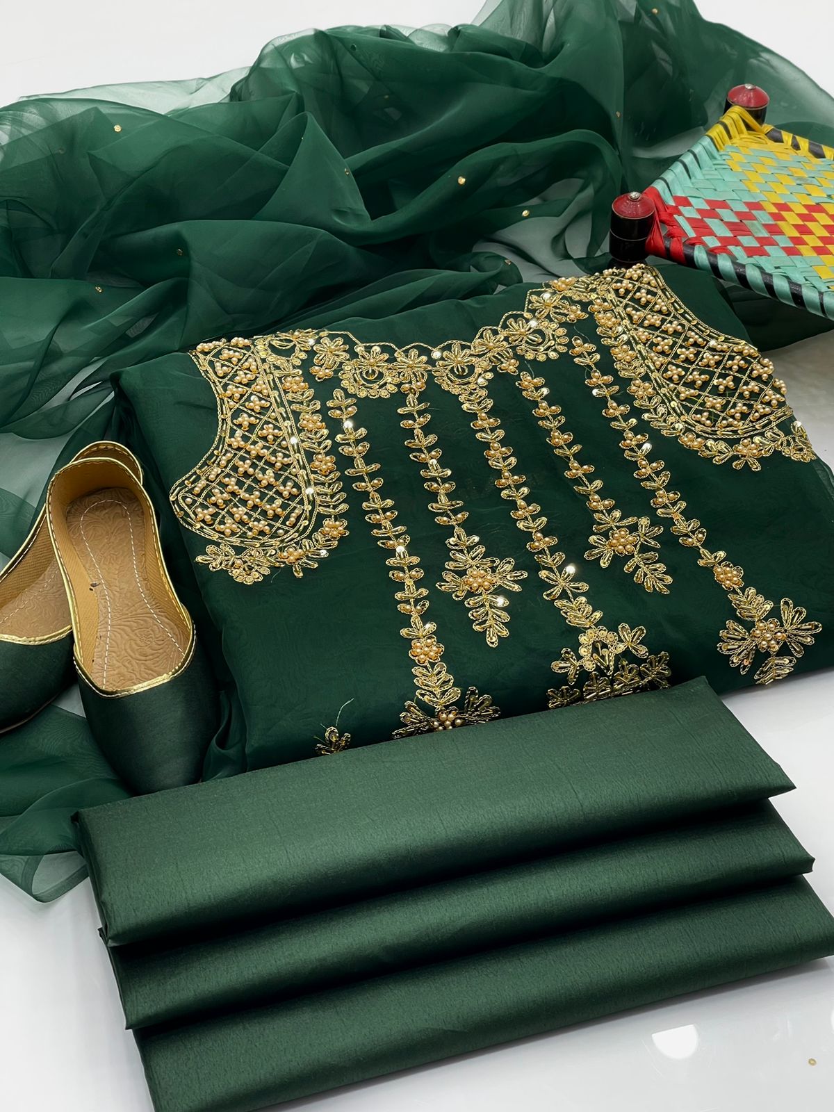 Elantra Organza Pocket Style Embroidered 4Pcs Dress