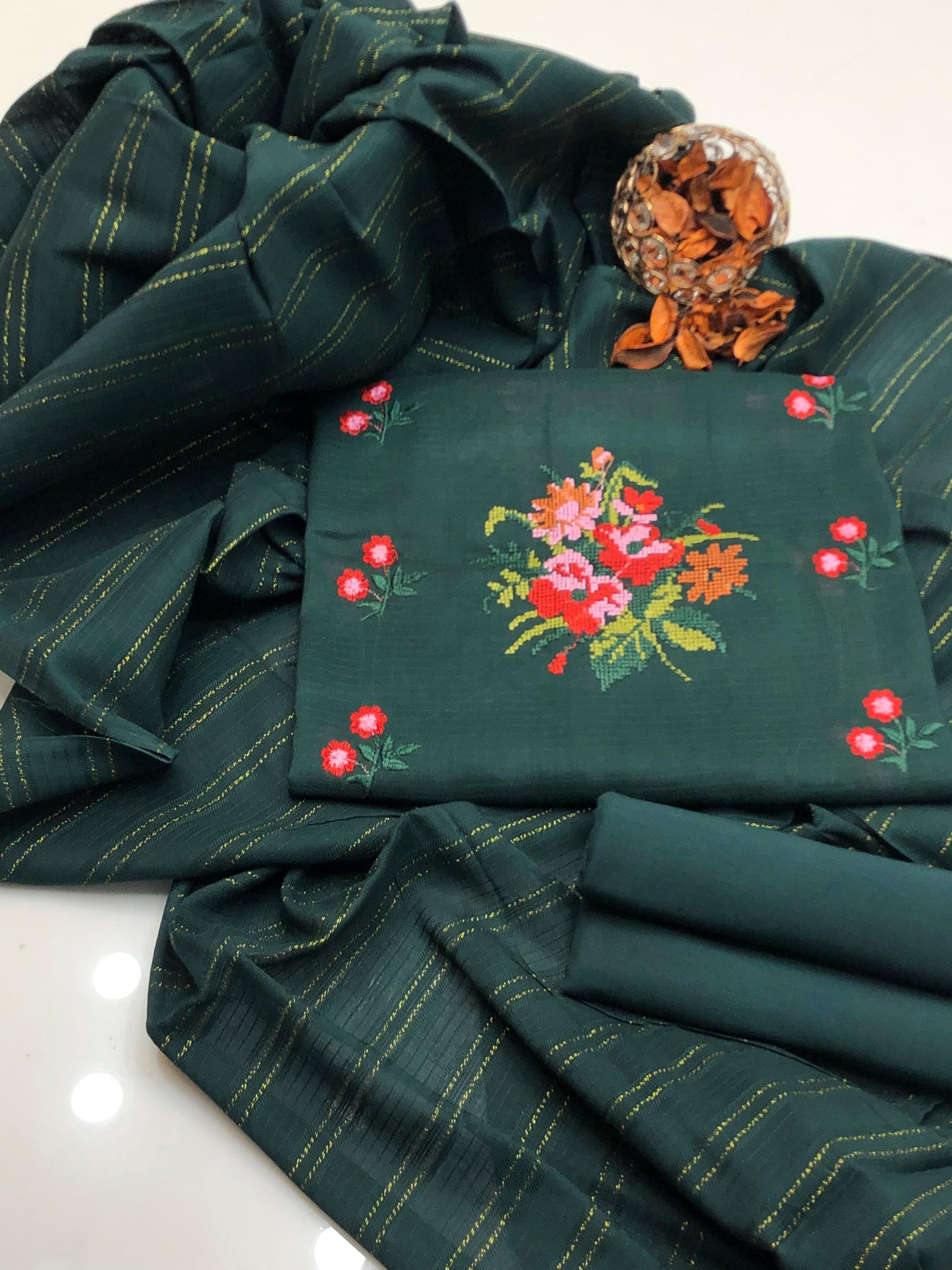 Marina Cross Stitch Embroidered Shirt with Jacquard Dupatta 3Pcs Dress