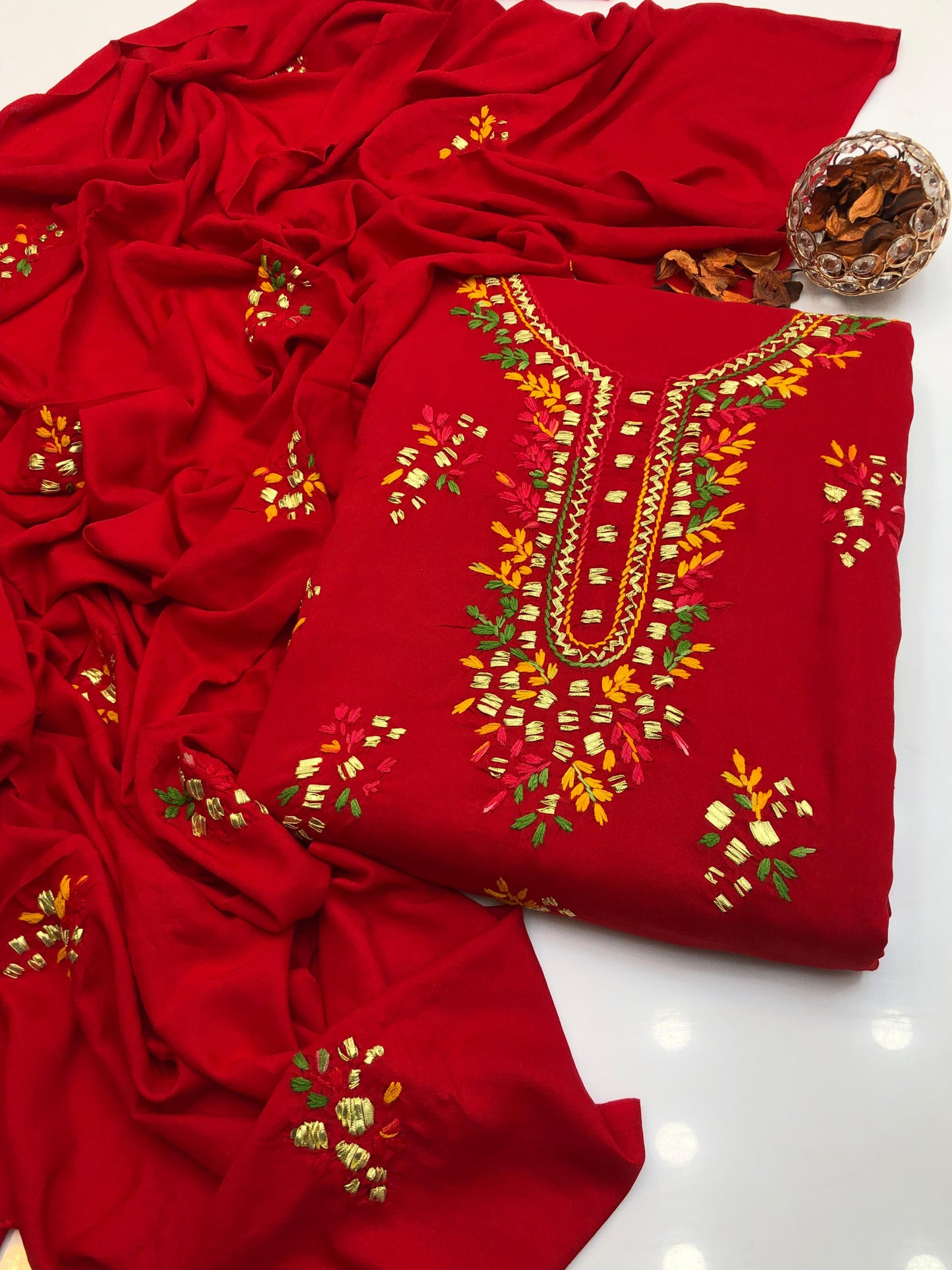 Luxury Linen Handmade Gotta With Paka Tanka 3Pcs Dress