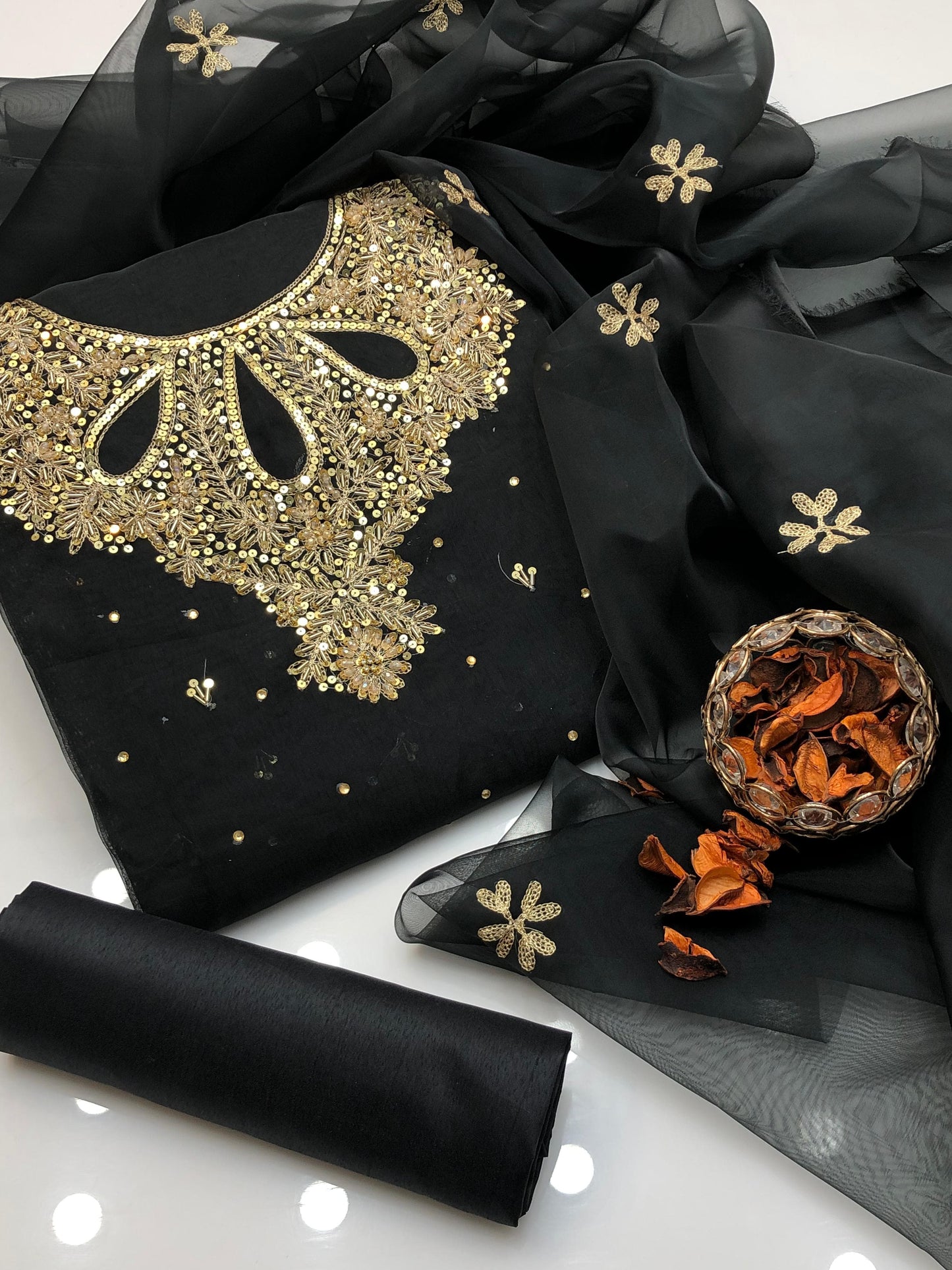 Aurielle Organza Shirt with Embroidered Dupatta & Silk Trouser 3Pcs Dress