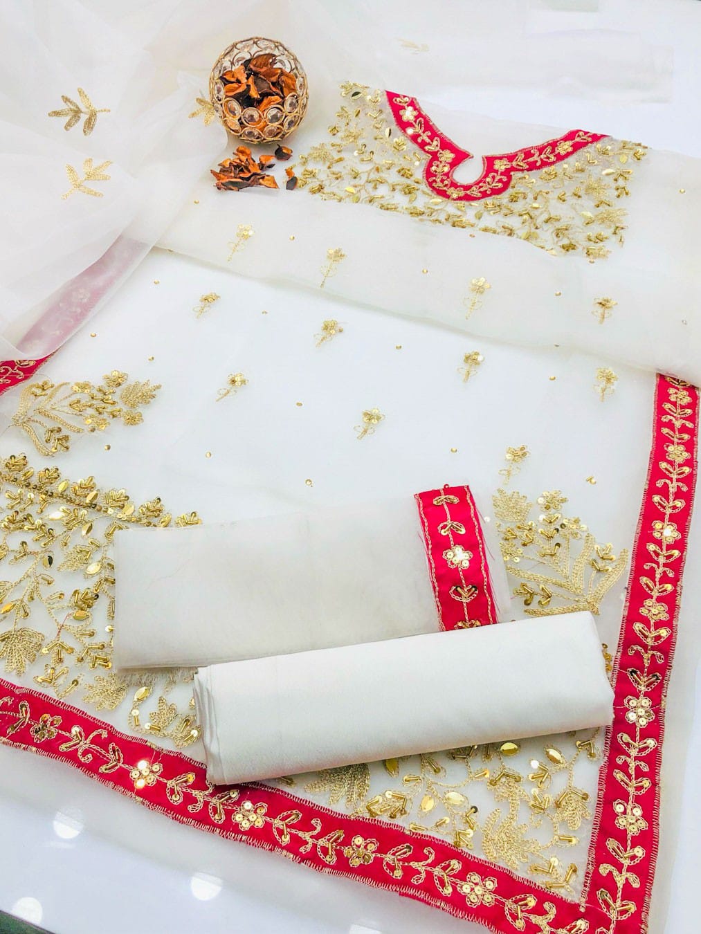 Regalia Organza Applic & Zari Beads Embroidered 3Pcs Dress