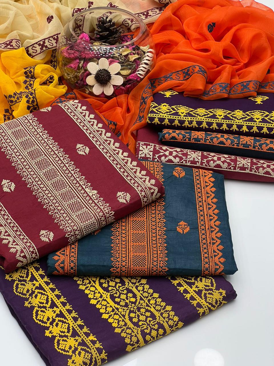 Tranquil Cross-Stitch Embroidered 3Pcs Dress