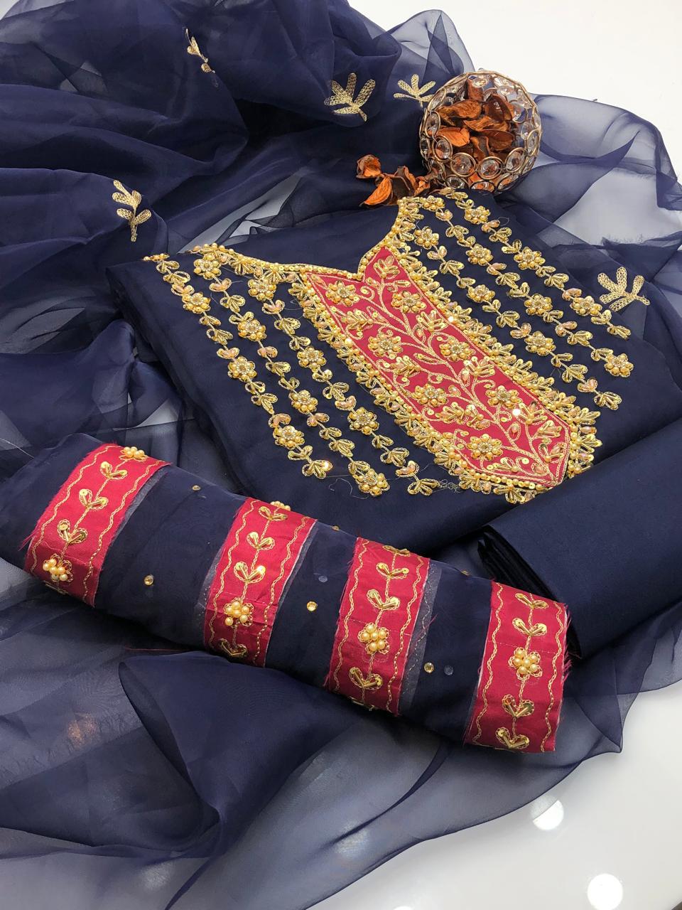 Orivana Organza Shirt with Embroidered Dupatta & Silk Trouser 3Pcs Dress