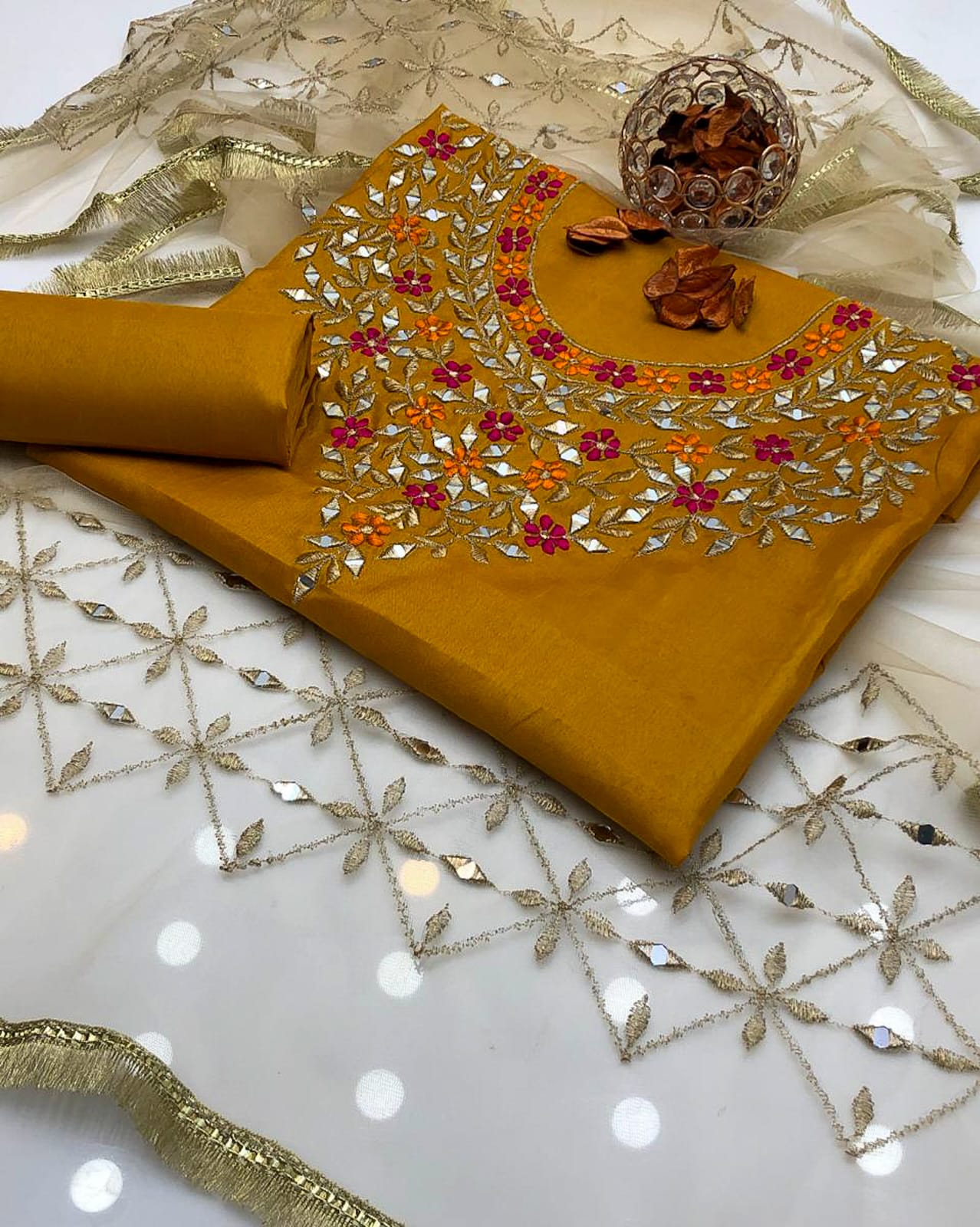 True Kataan Silk Reta Embroidered Shirt and Dupatta 3Pcs Dress