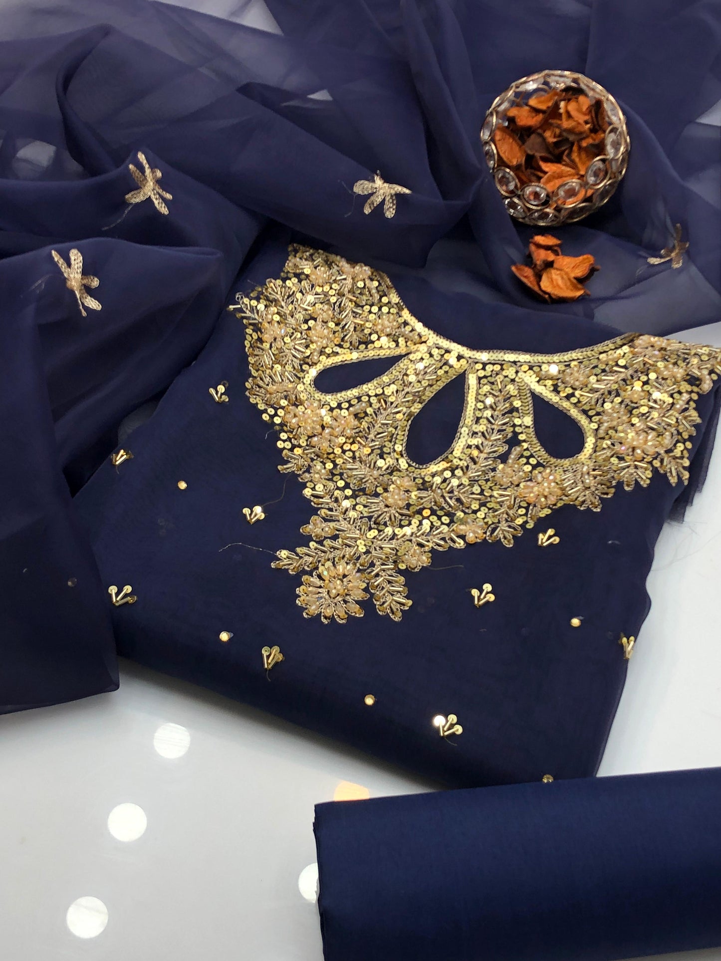 Aurielle Organza Shirt with Embroidered Dupatta & Silk Trouser 3Pcs Dress