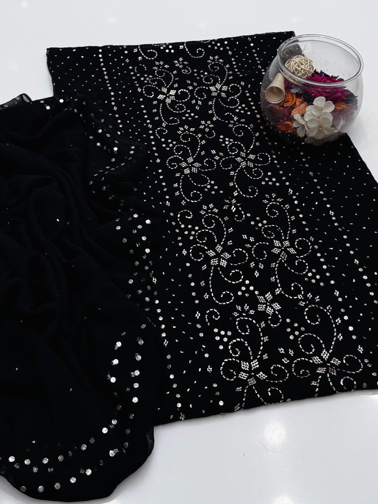 Celestial Bamber Chiffon Mukesh Work Shirt & Dupatta 2Pcs Dress