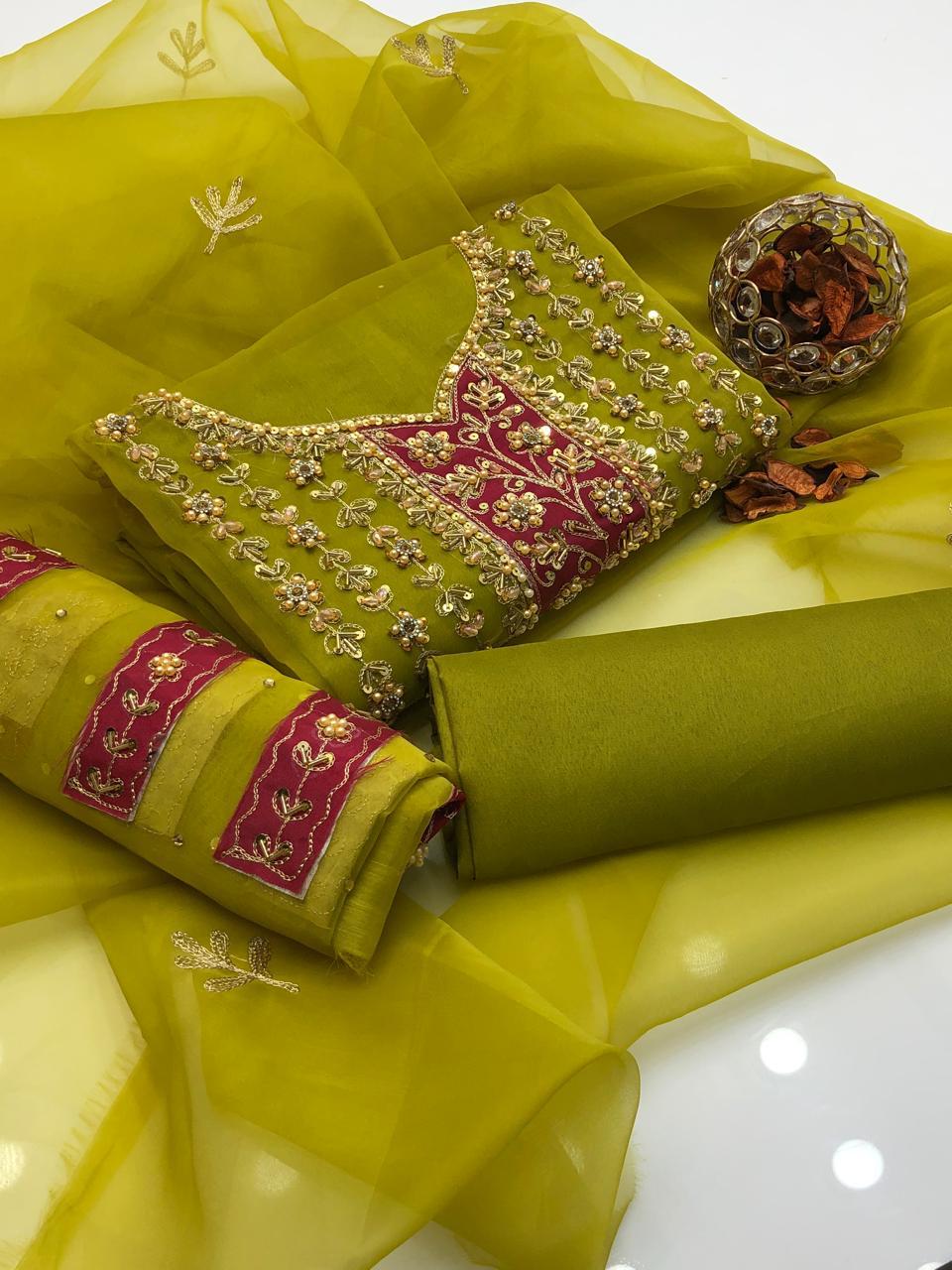 Orivana Organza Shirt with Embroidered Dupatta & Silk Trouser 3Pcs Dress