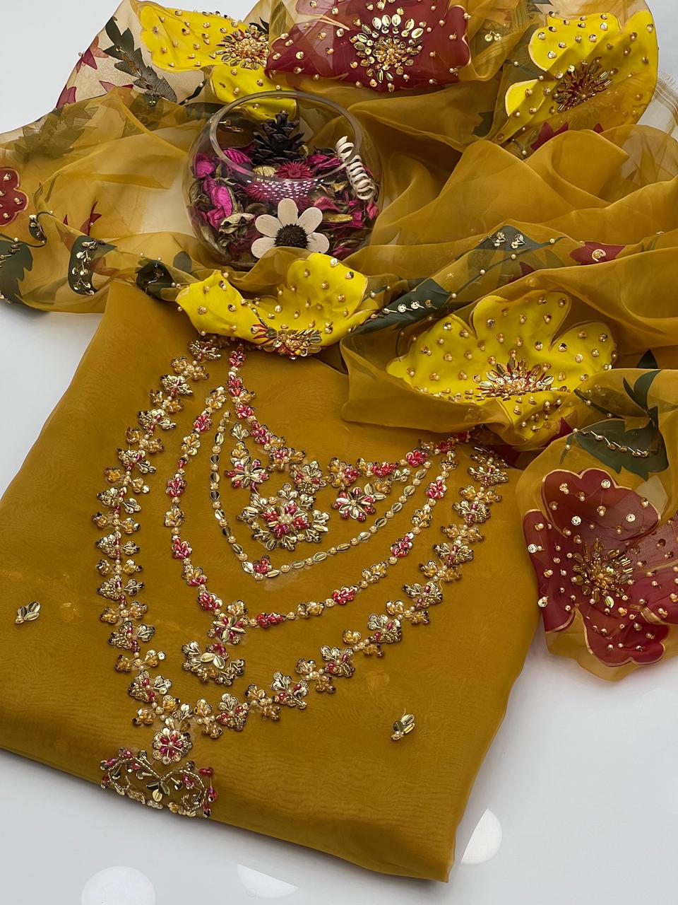 Sweet Organza Handwork Zarri Beads Work 2Pcs Dress