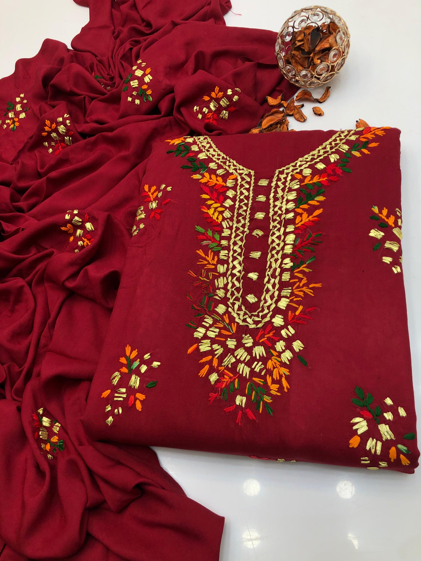 Luxury Linen Handmade Gotta With Paka Tanka 3Pcs Dress