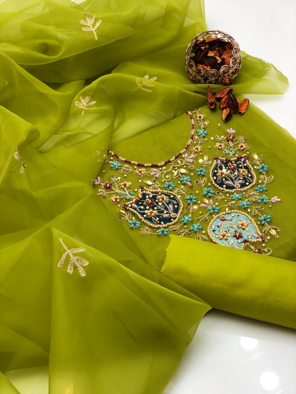 Sublime Organza Leaf Work and Embroidered Dupata 3Pcs Dress