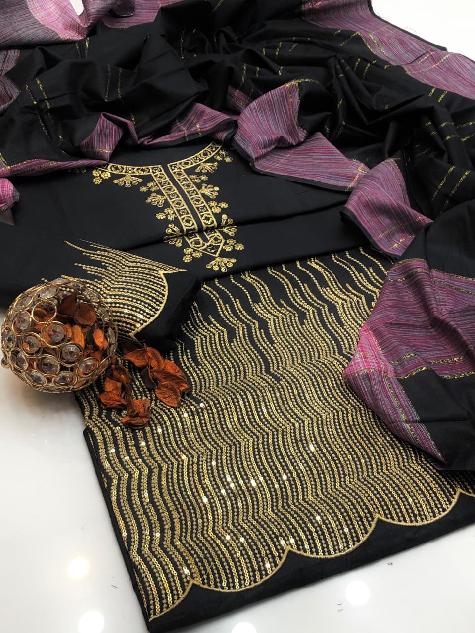 Classic Sussi Khaddar Sequence Work 3Pcs Dress