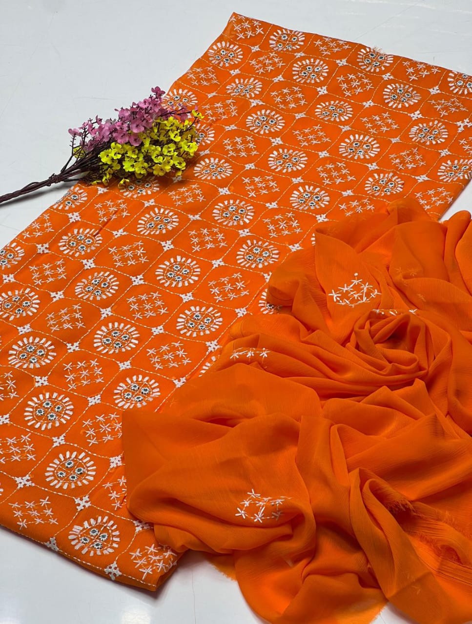 Handmade Bamber Crinkle Sindhi Jaal with Mirror Work 2Pcs Dress