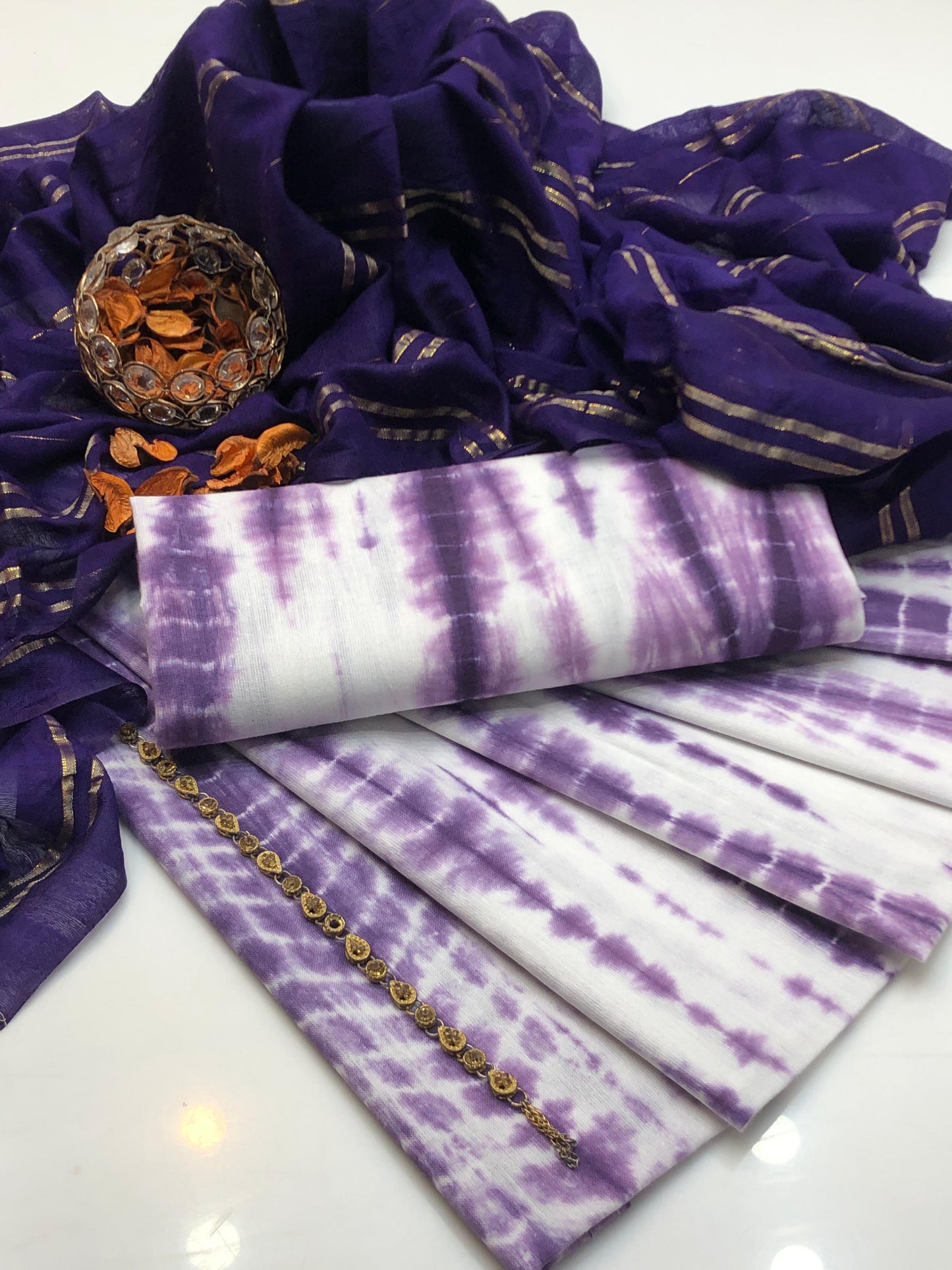 Eminent Pure Cotton Tie N Dye with Zari Dupatta 3Pcs Dress