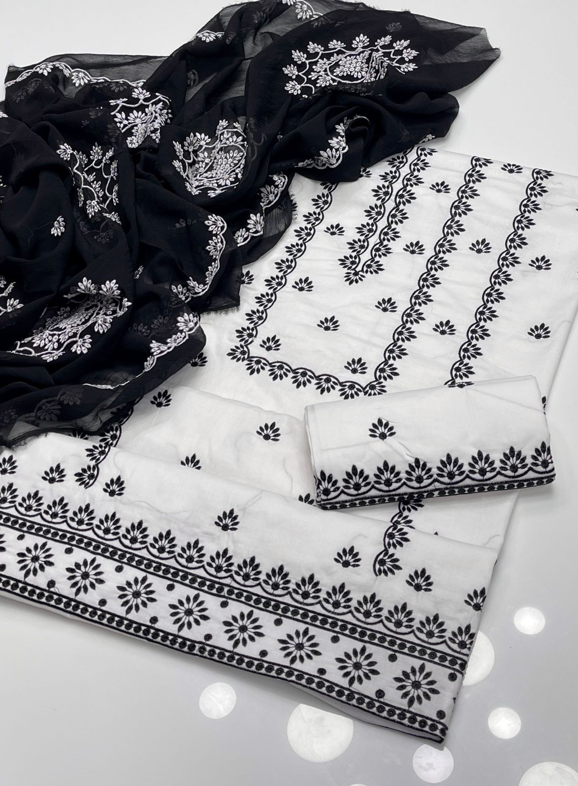 Blooming Lawn Cotton Embroidered Suit 3Pcs Dress