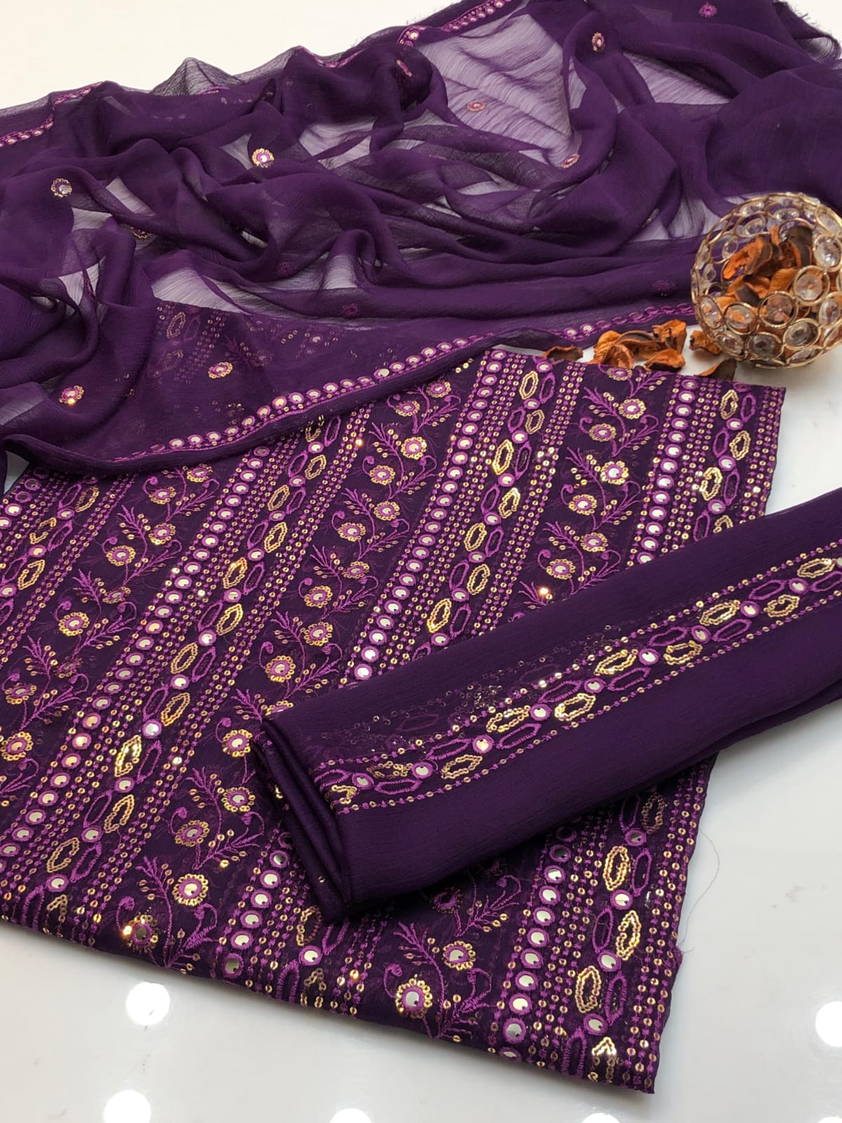 Elegant Bamber 9MM & Chicken Kari Embroidered 2Pcs Dress