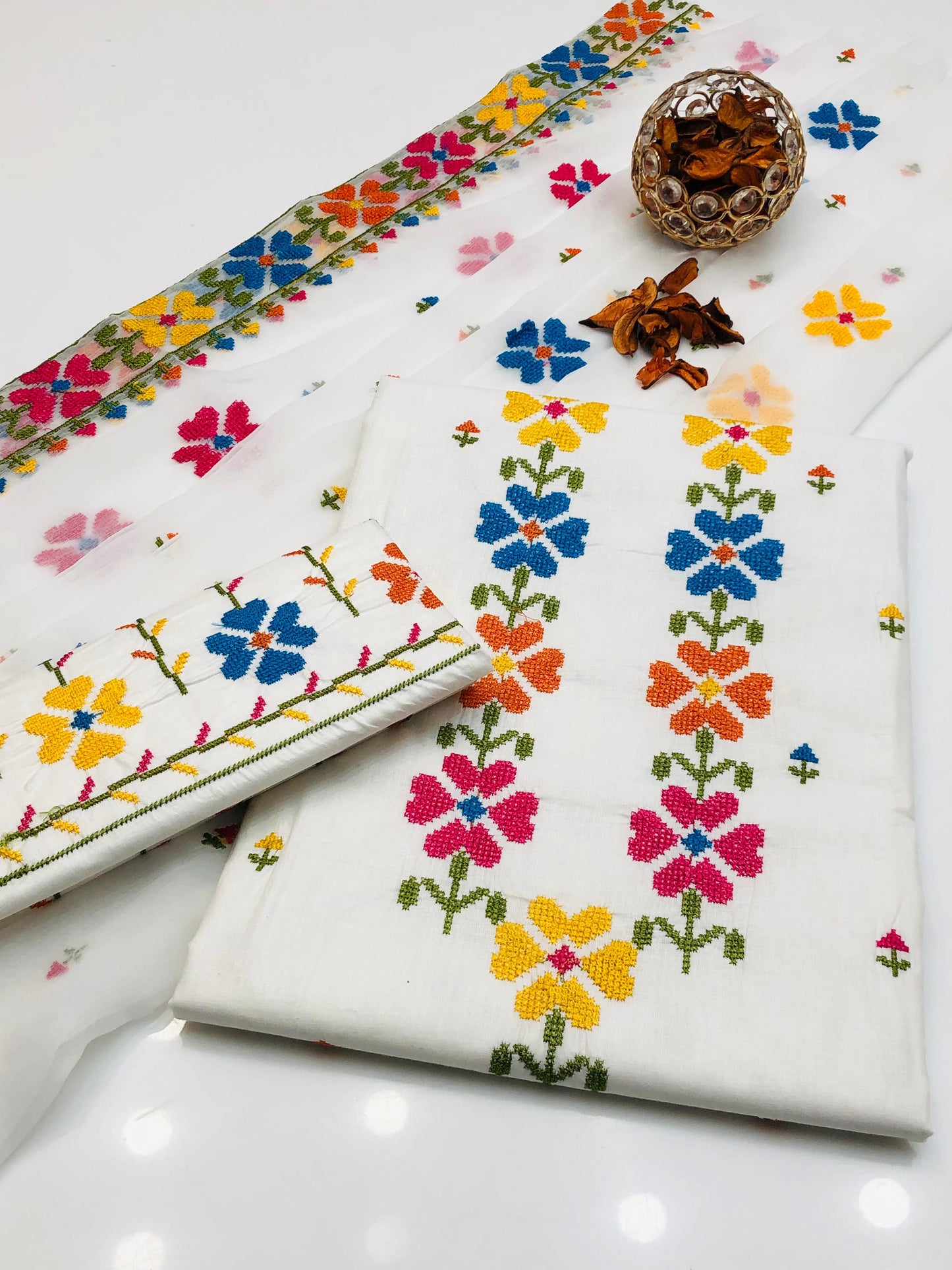 Pure Lawn Cotton Cross Stitch Shirt and Dupatta 3Pcs Dress