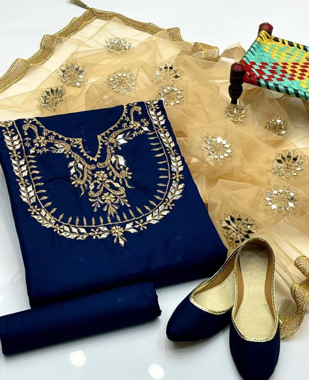Glow Stuff Kataan Silk Mirror Work 4Pcs Dress