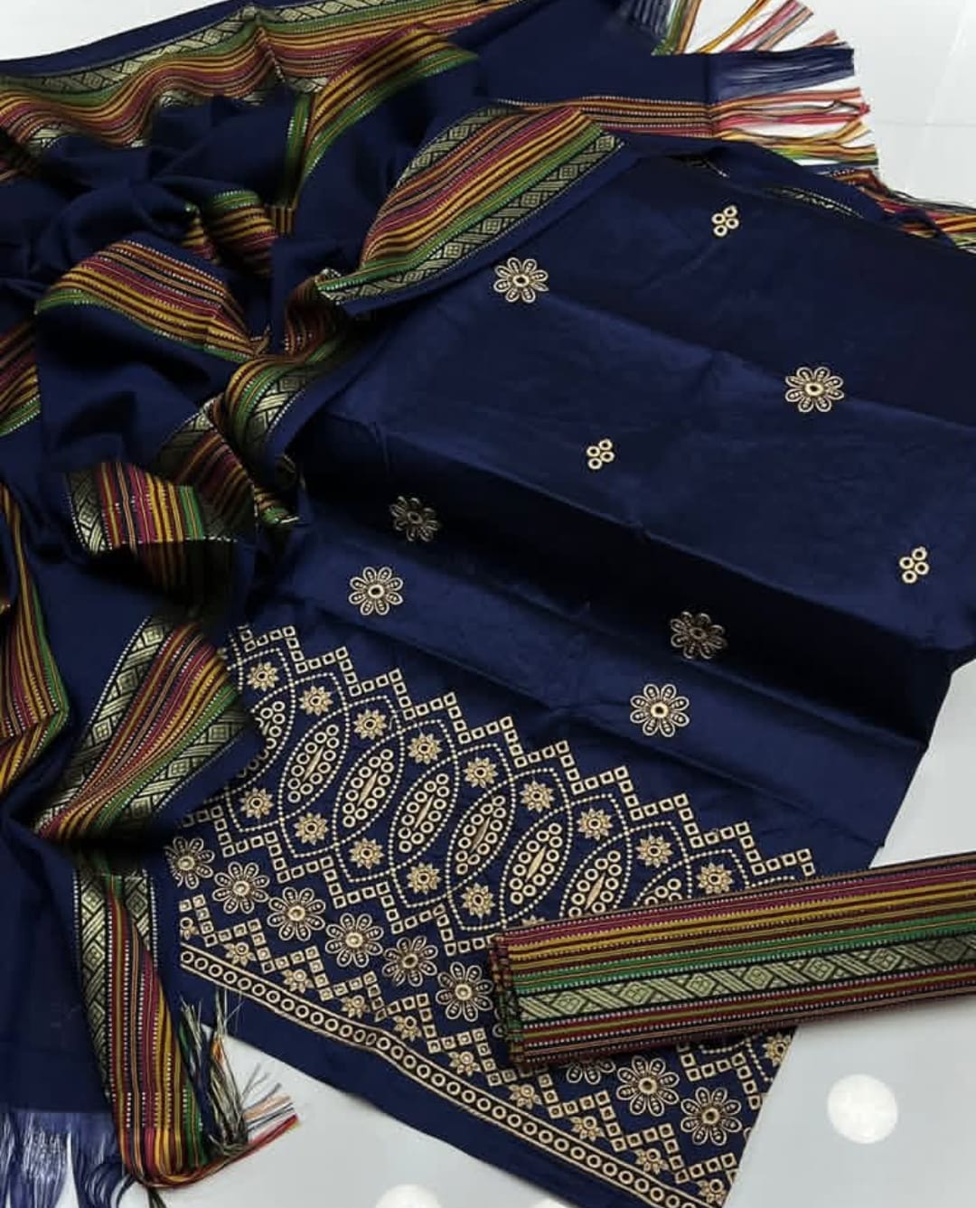Graceful Sussi Embroidered Shirt with Multicolor Shawl 3Pcs Dress