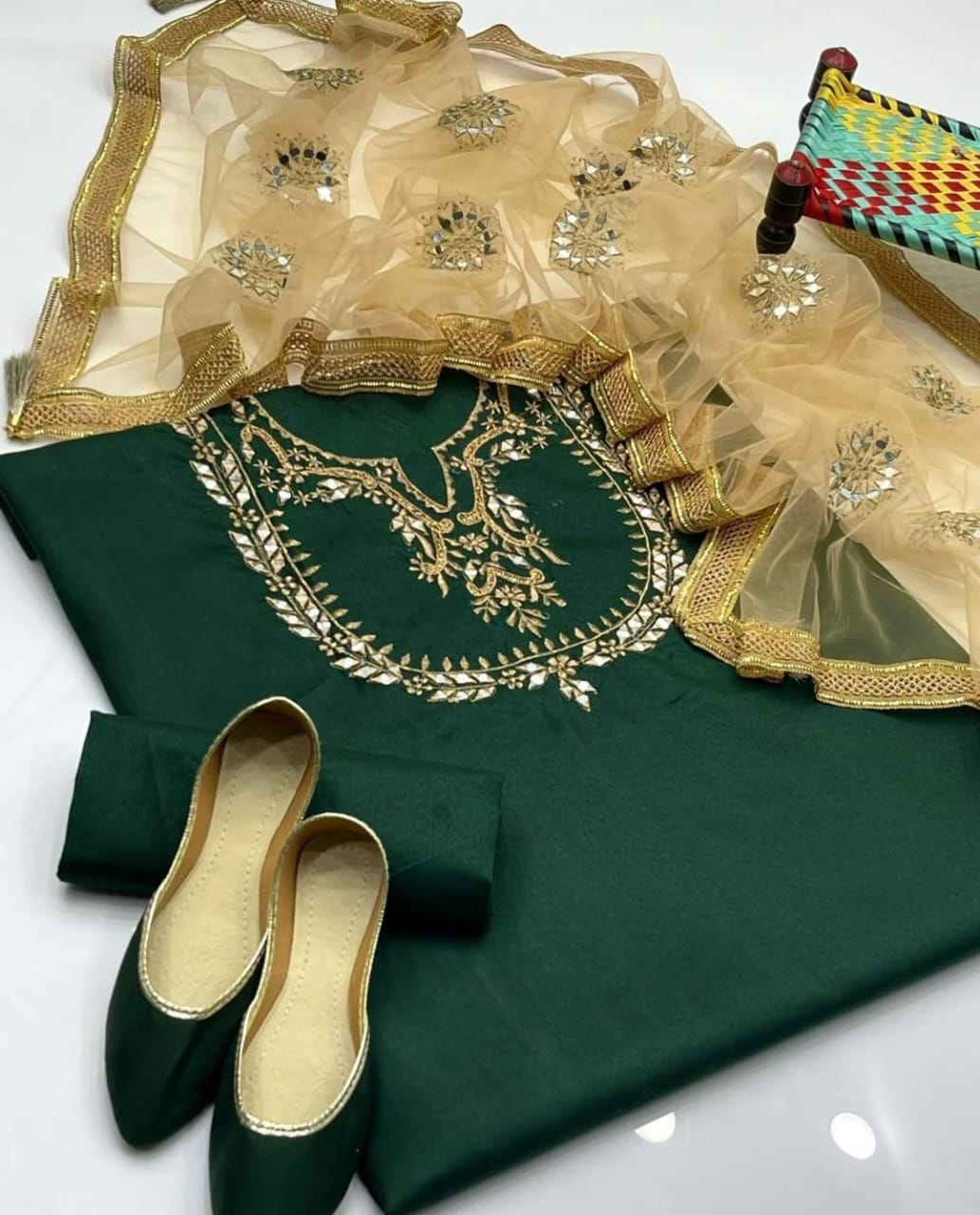 Glow Stuff Kataan Silk Mirror Work 4Pcs Dress