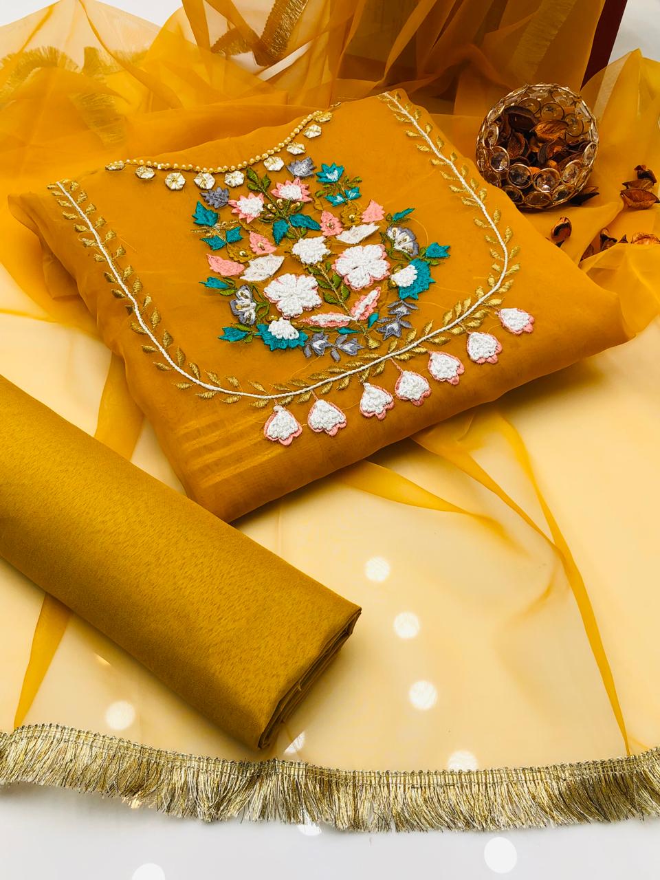 Gorgeous Reta Embroidered Organza with Kataan Silk 3Pcs Dress