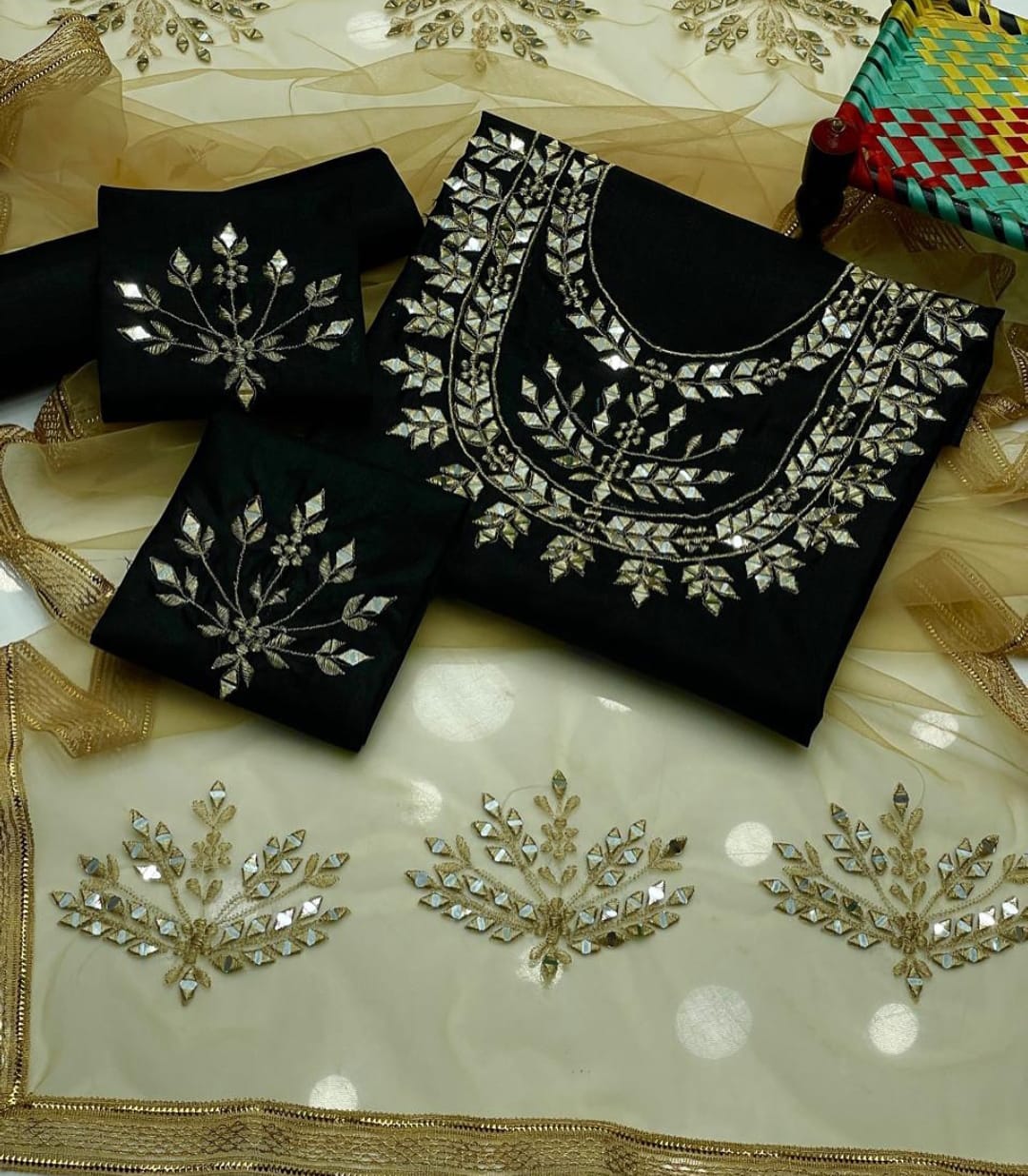Zerina Kataan Silk Mirror Embroidered Suit 3Pcs Dress